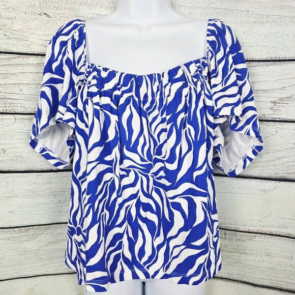 H&M Blue White Zebra Puff Sleeve Top XXL (NWT) - Picture 2 of 8